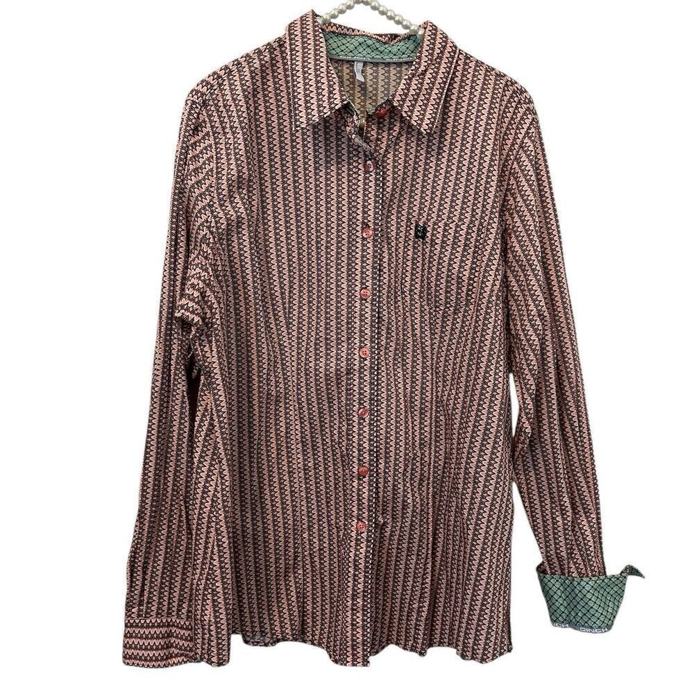 Cinch Shirt Womens 2XL Geo Print Contrast Flip Cuff Western Rodeo Riding Cowgirl